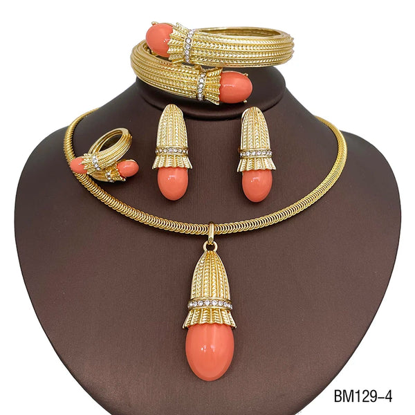 Italian Luxury Red Opal Pendant Jewelry Set For Women Wedding  Jewellery Gift