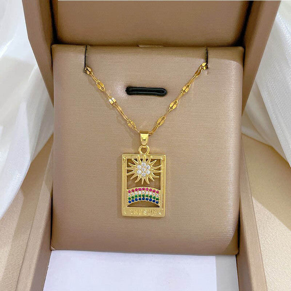 Temperament Picture Frame Sun Rainbow Crystal Zircon Pendant Necklace For Women