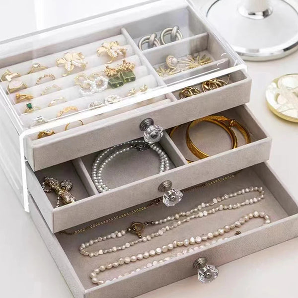 1 Piece of High-capacity Three-layer Flannel Jewelry Box