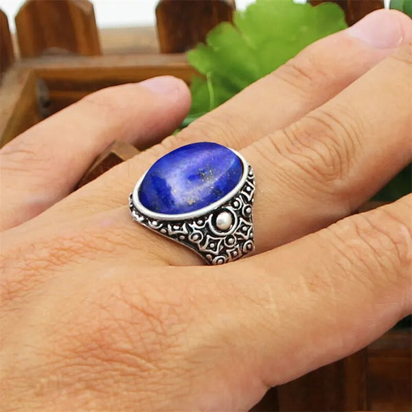 Retro Oval Lapis Lazuli Quartz Women Rings