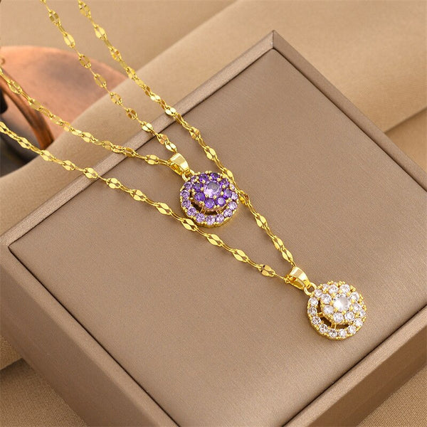 Temperament Revolve Flower Geometric Full Crystal Pendant For Women