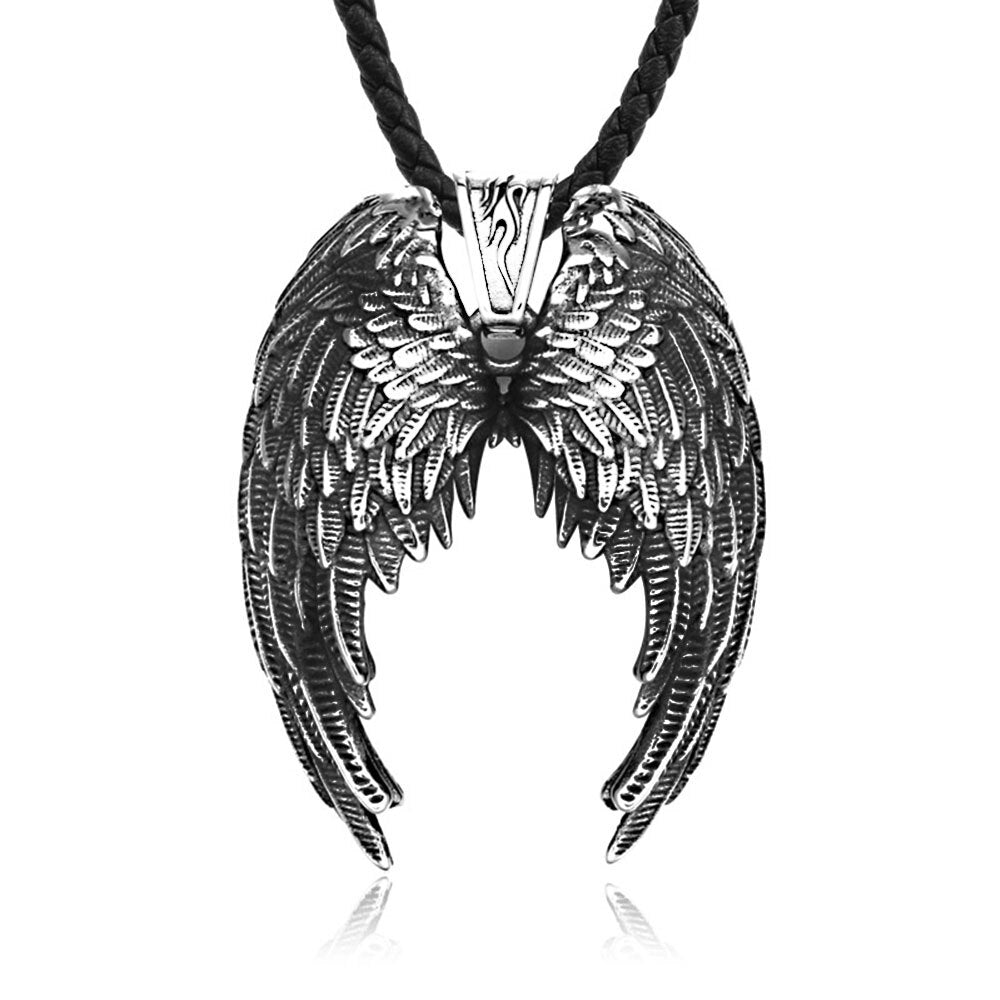 Vintage 316L Stainless Steel Angel Wings Wings Pendant Necklace