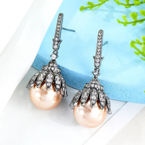 BOHO Charm Facebook Ins Luxury CZ Pearl Ball Drop Earrings For Women