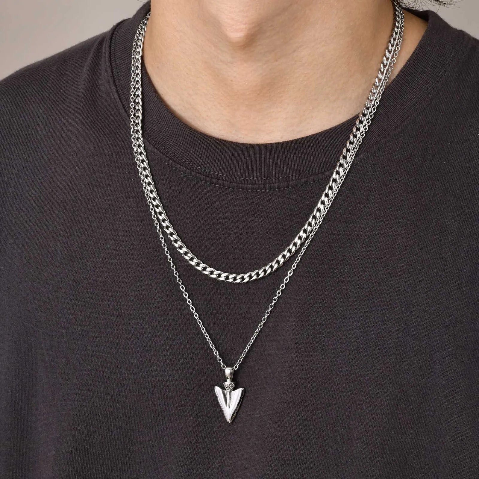 Men Rock Arrow Head Pendant Stacking Rope Cuban Wheat Figaro Chain Necklaces