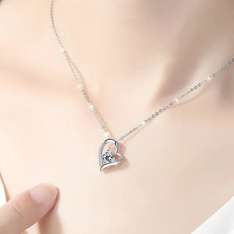 Zircon Love Heart Necklace With Gifts Box  New In Mother's Day Gift