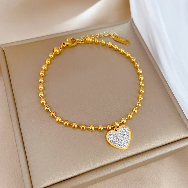 Gold Color bracelet Heart Pendant Bracelet Bangle Ball Chain Bracelet Anklet