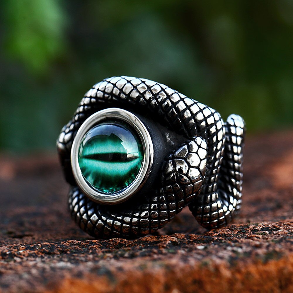 Vintage Creative Double Snake Head Stone Ring Punk Men Woman