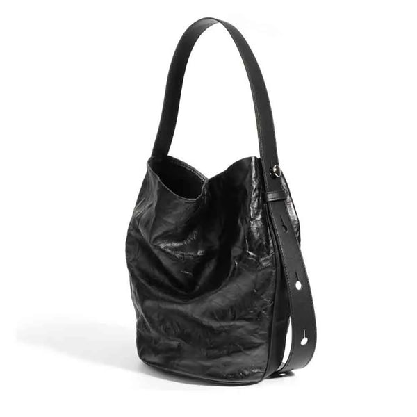 MS Retro Crease Style Woman Leather Bag Luxury Cow Leather Bucket Bags