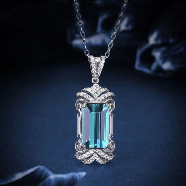 Luxury Imitated Lake Baikal London Blue Topaz Pendant Necklaces For Women