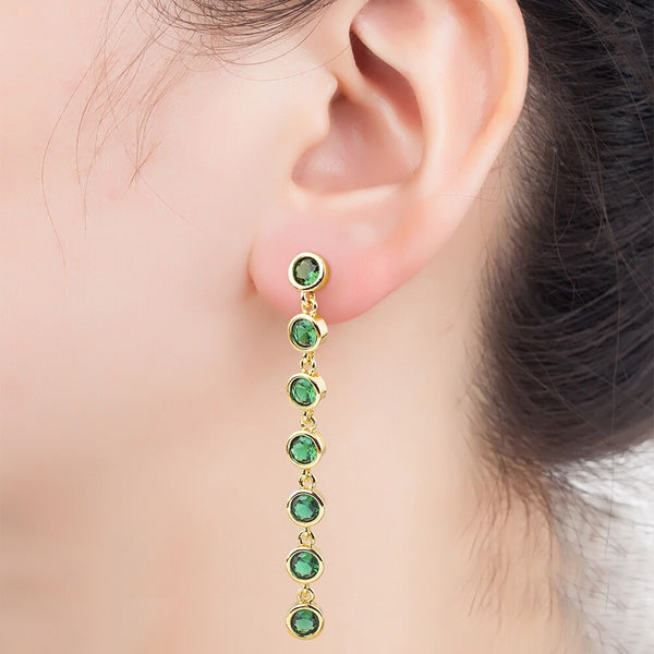 Light Luxury Shine Zircon White/Green Color Tassel Drop Earrings For Woman