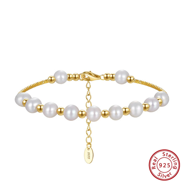 925 Sterling Silver Pearl Bracelet Chain Link