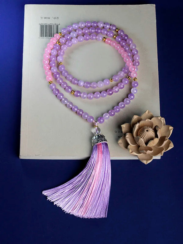 Women's necklace for healing and meditation, 8mm beads Lavender Purple necklace with tassel