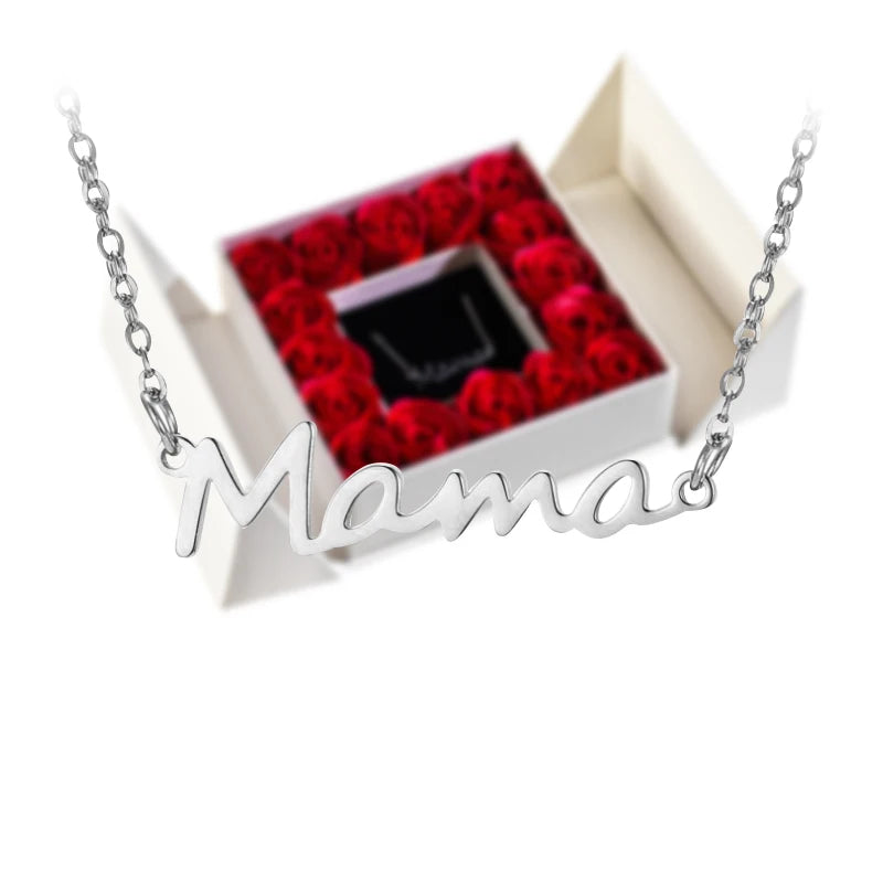 Letter Word Mama Pendant Necklace with Soap Rose Gift Box for Women