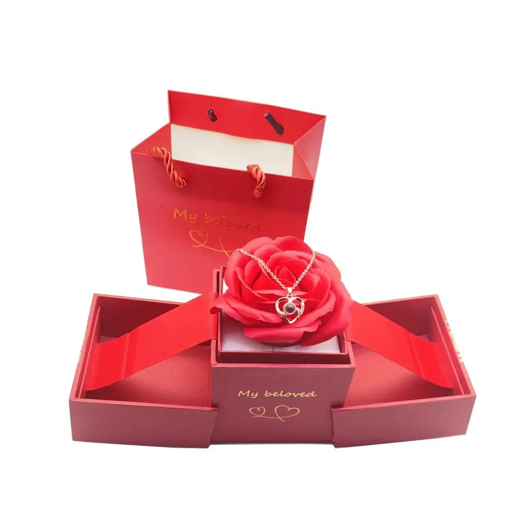 360° Rotation Luxury Flowers Necklace WIth Lift Rose Gifts Box