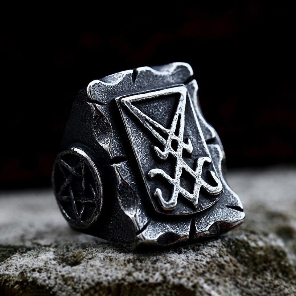 Punk Retro Lucifer Signet Star Ring Gothic Unique Devil Sign Men Rings