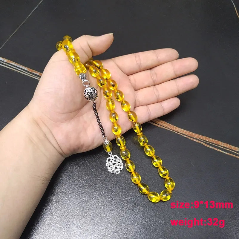 Tasbih men Yellow resin Real insect turkish misbaha Muslim Eid ADHA gift prayer beads bracelet