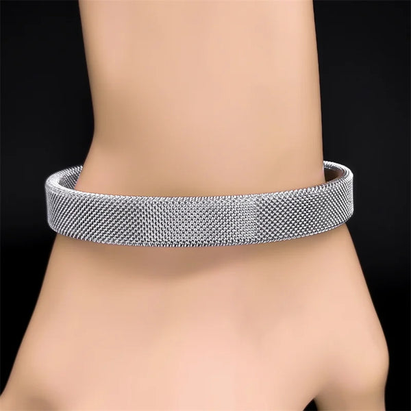 Stainless Steel Mesh Cuff Bangles for Women Men Stainless Steel Silver Color Bracelets