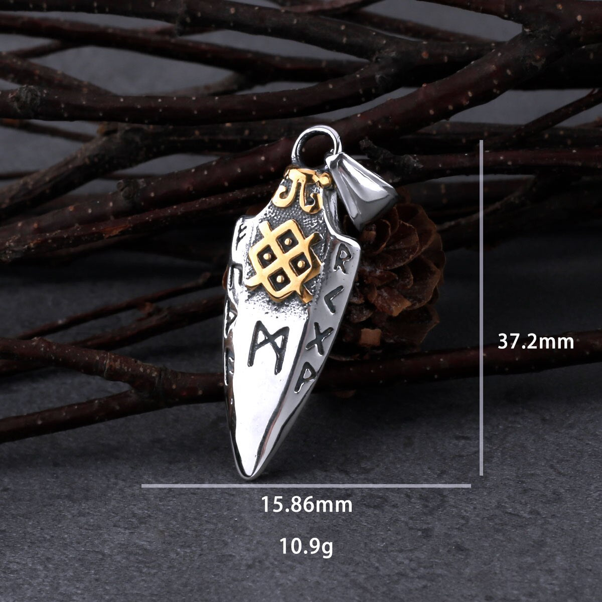 Nordic Viking Spear Pendant Necklace Stainless Steel Rune Amulet Men's