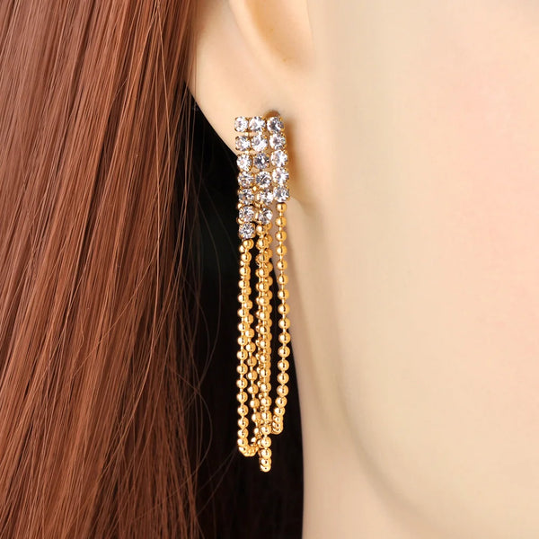 Fashion Rhinestone Chain Tassels Earrings For Women