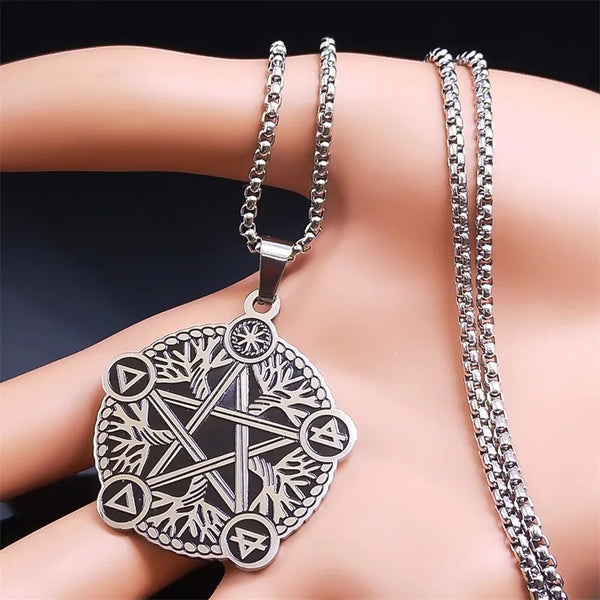 Witchcraft Pentagram Necklace Stainless Steel Silver Color Witch Pagan Star Symbol Necklace