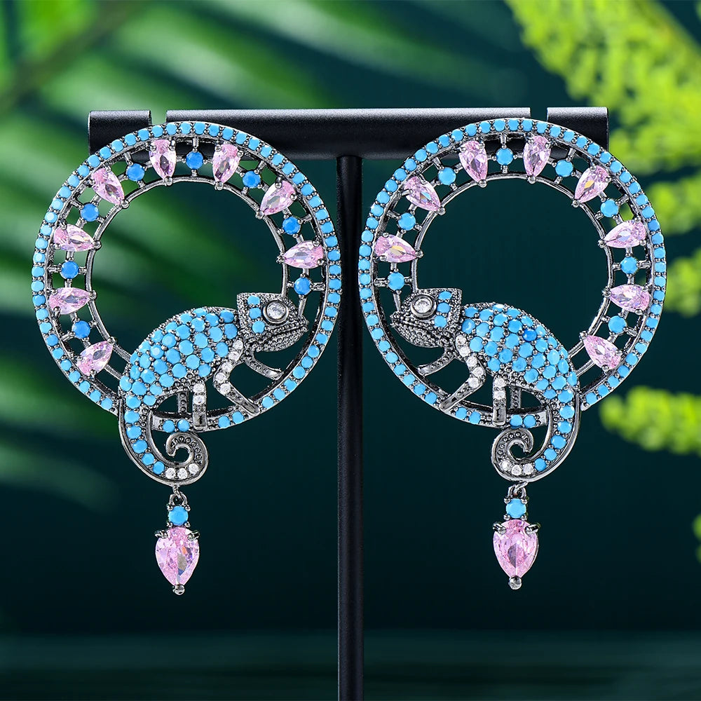 Luxury Interesting Lizard Animal Earrings For Women Wedding Party Golden Hollow Dubai Earrings