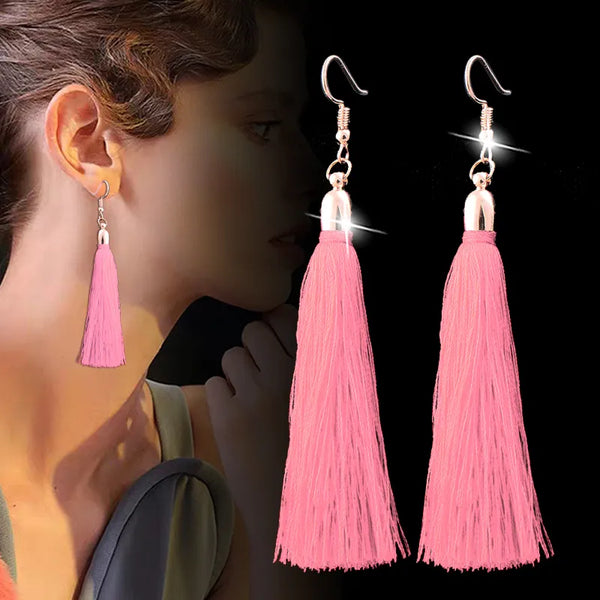 boho Red Blue Pink Tassels Silk Earrings For Women