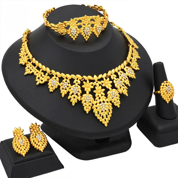 African Round Necklace Bracelets Earing Ring Sets Nigerian Jewelry Set