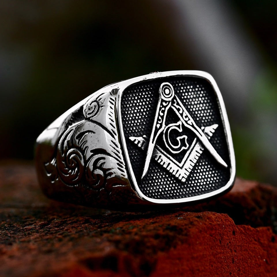 Fashion Vintage 316L Stainless Steel Masonic Rings Punk Hip Hop Religious Amulet Ring