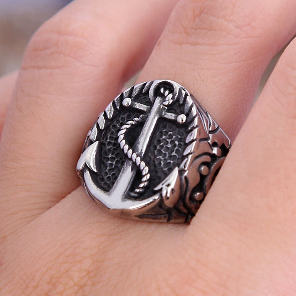 Vintage Stainless Steel Viking Anchor Ring For Men Women