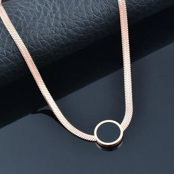 stainless steel black round circle pendant necklace for women rose gold color choker chains