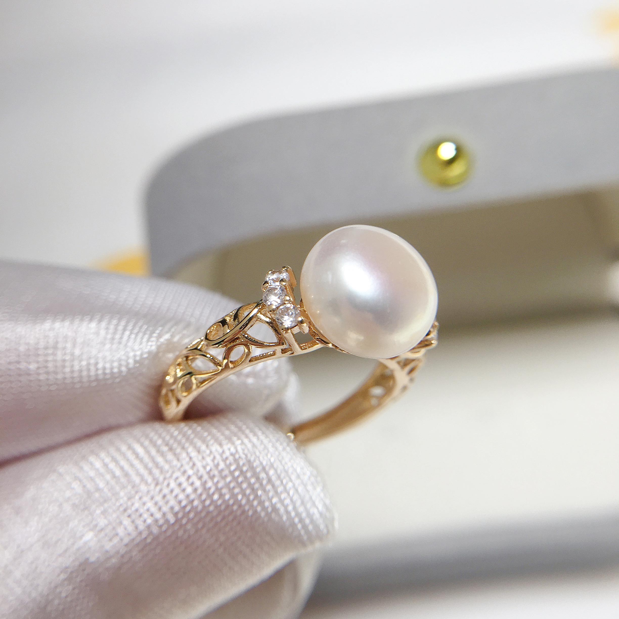 New Fine Pearl Ring 100% Real Natural Freshwater Pearl Design Ring