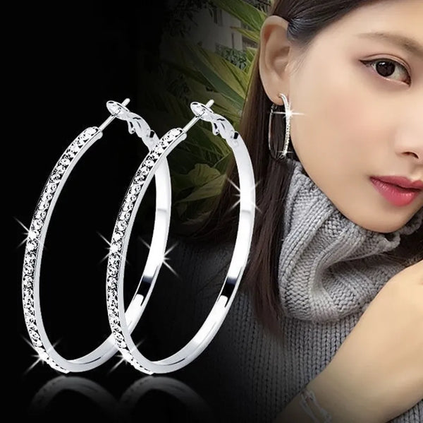 trendy white black stones big hoop earrings for women