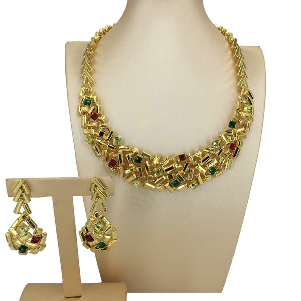 Newest Dubai  Jewelry Sets  Beautiful Colorful Stones Necklace  for Women