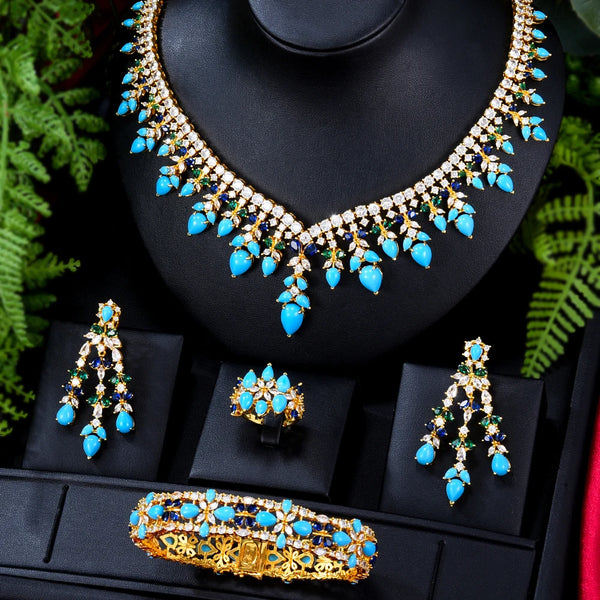 Luxury 4PCS Necklace Bracelet Earrings Ring Jewelry Sets For Africa Dubai Women