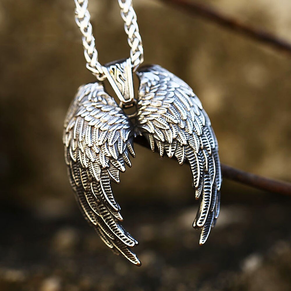 Vintage 316L Stainless Steel Angel Wings Wings Pendant Necklace