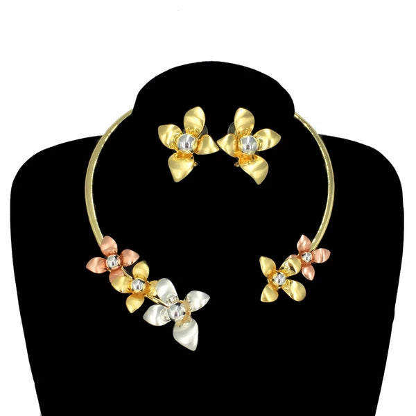 Fine Choker Jewelry Dubai Costume Jewelry Three Tones Flower Necklace