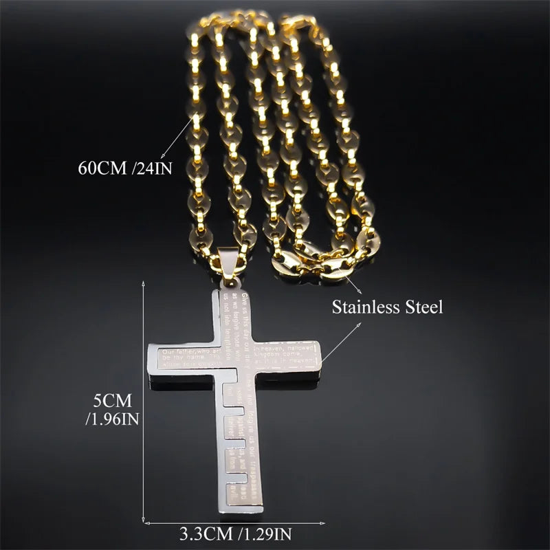 Vintage Christian Bible Cross Pendant Necklace for Men Women