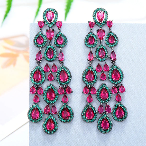 Original Colorful Clear CZ Drop Earrings Full Cubic Zirconia for Women