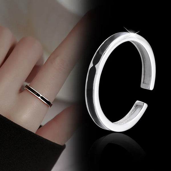 Silver Color Rings For Women Open Adjustable Black Enamel Ring