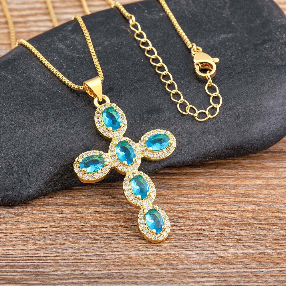 New Arrival 5 Colors Cross Pendant Necklace Women Men Link Chain