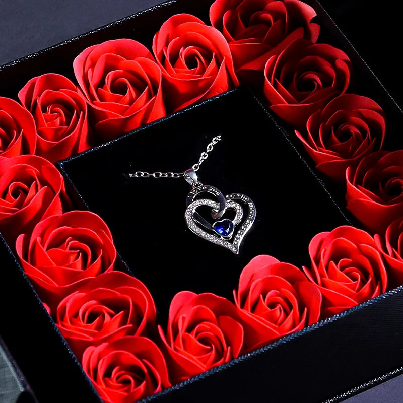 Heart Necklace /w Soap Rose Gift Box for Women