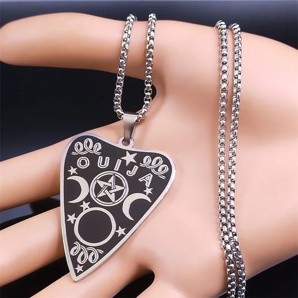 Witch Divination Ouija Board Necklace Stainless Steel Magic Planchette Triple Moon Goddess Necklaces