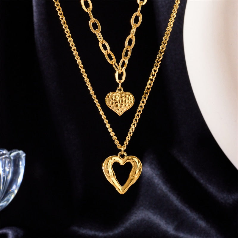 316L Stainless Steel Small Uneven Folds 2 Love Necklace