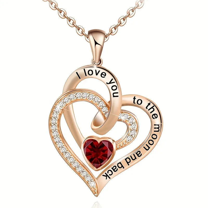 Luxury Love Heart Zircon Necklace With Rose Gifts Box For Women Girlfriends