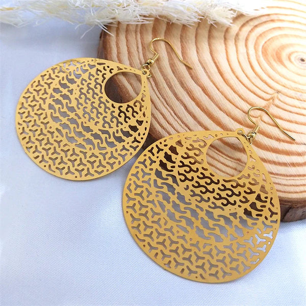 Boho Flower of Life Stainless Steel Dangle Earrings Gold Color Yoga Hindu Buddhism Drop Earring