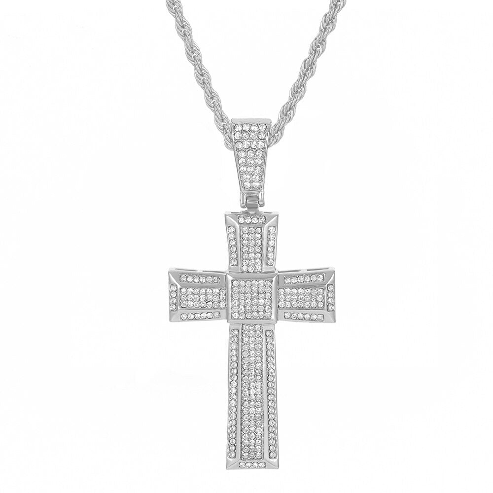 Iced Out Bling Cross Pendant Necklace Men Hip Hop 11Mm Cuban Chain Necklace