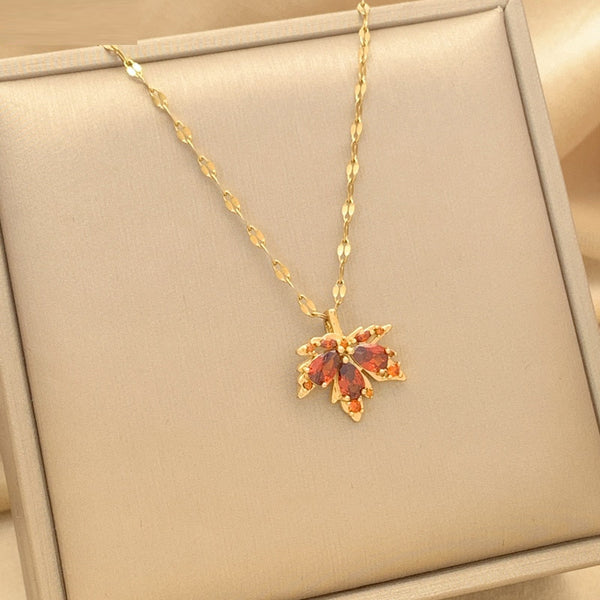 New Love Memory Red Maple Leave Pendant Necklaces For Women