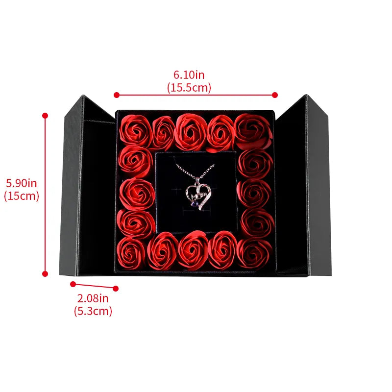 Heart Necklace /w Soap Rose Gift Box for Women