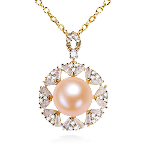 Big Round Pendant Pink Freshwater Pearl Necklace