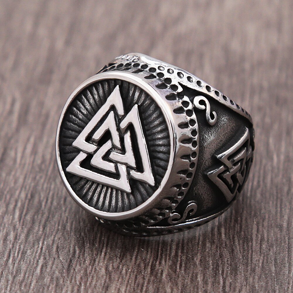 Vintage Stainless Steel Viking Valknut Ring Men